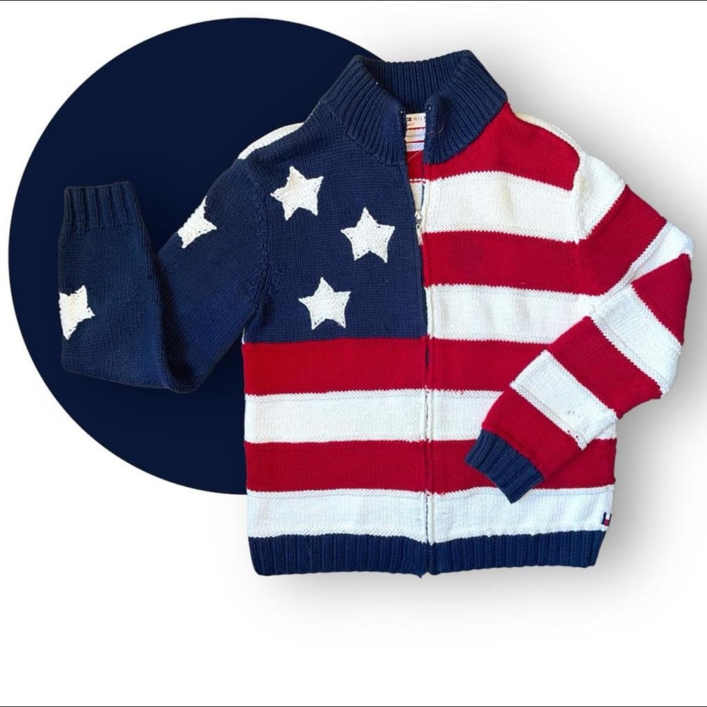 HOLD - 🇺🇸hand hand knit American flag zip up🇺🇸
